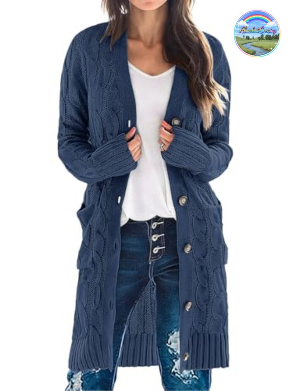 MEROKEETY Women's Cable Knit Button Long Cardigan Sweater